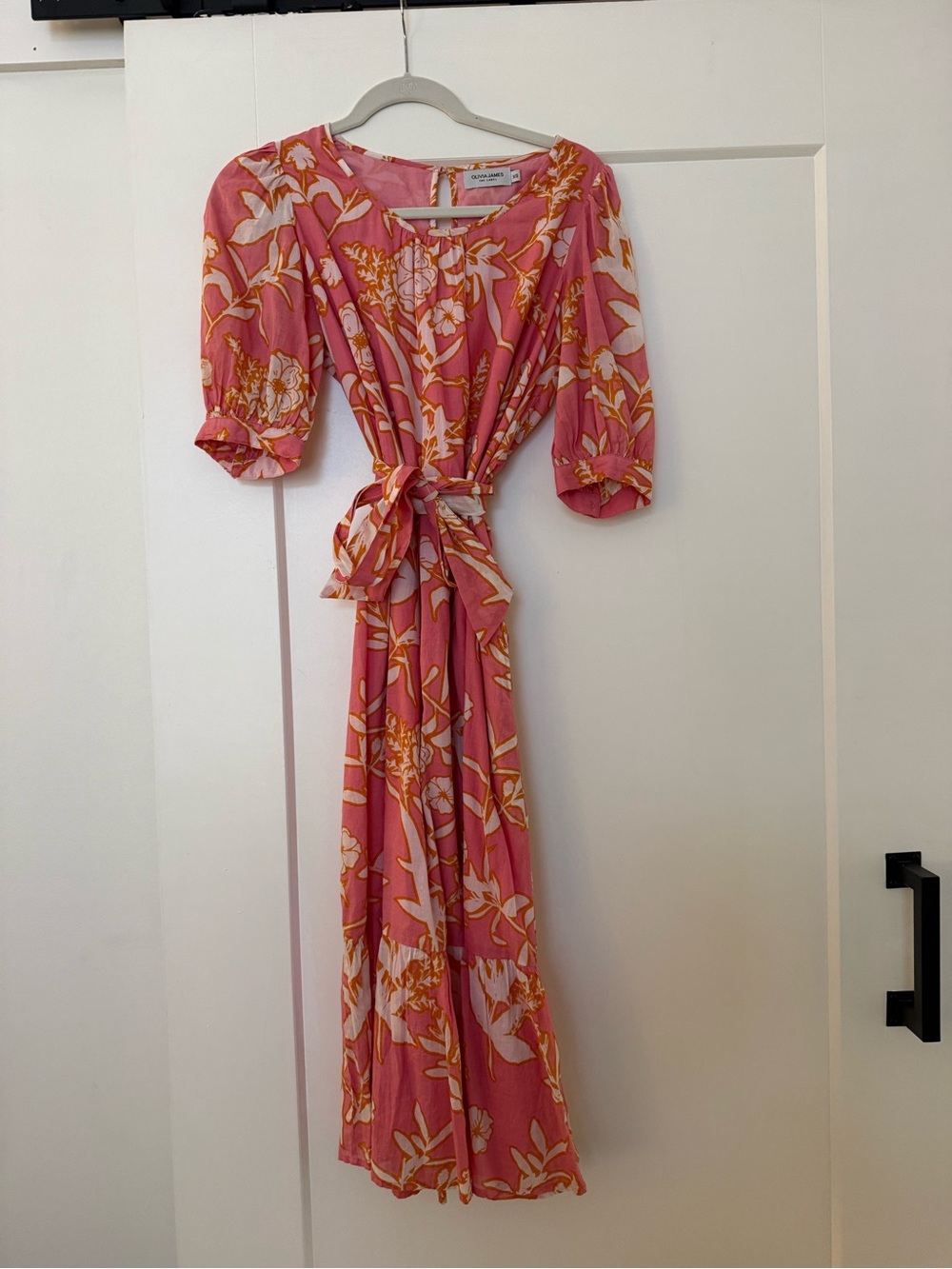Pink Floral Tie-Waist Maxi Dress